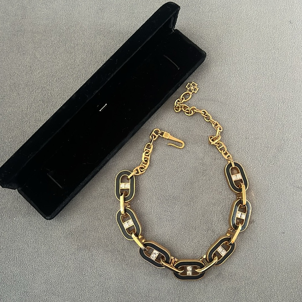 Ann Taylor gold and black leather statement necklace!